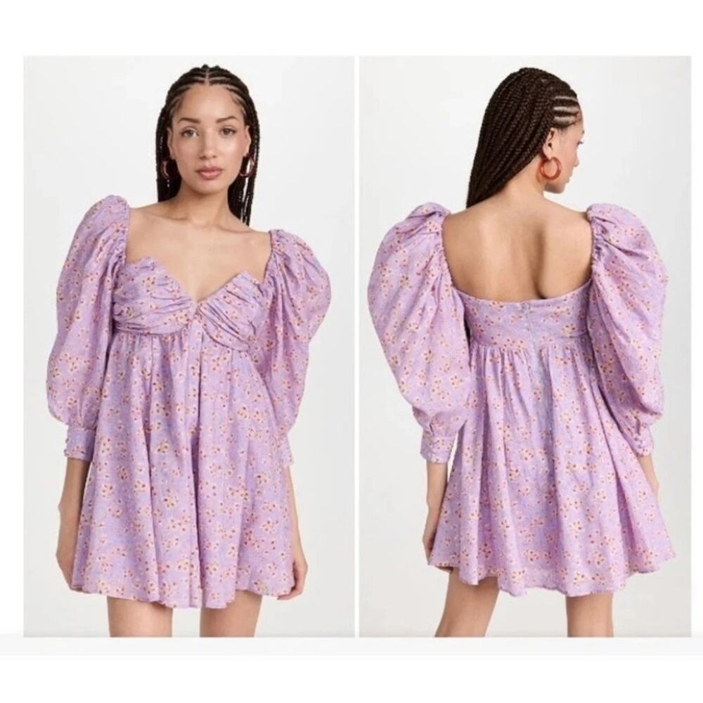 Bardot Lani Mini Dress Size 6 Puff Sleeve Babydoll Cottagecore Lilac Mist Floral